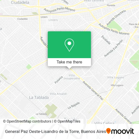 Mapa de General Paz Oeste-Lisandro de la Torre