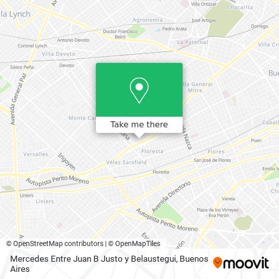 Mercedes Entre Juan B Justo  y Belaustegui map