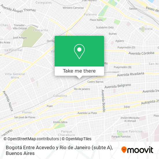 Mapa de Bogotá Entre Acevedo y Rio de Janeiro (subte A)