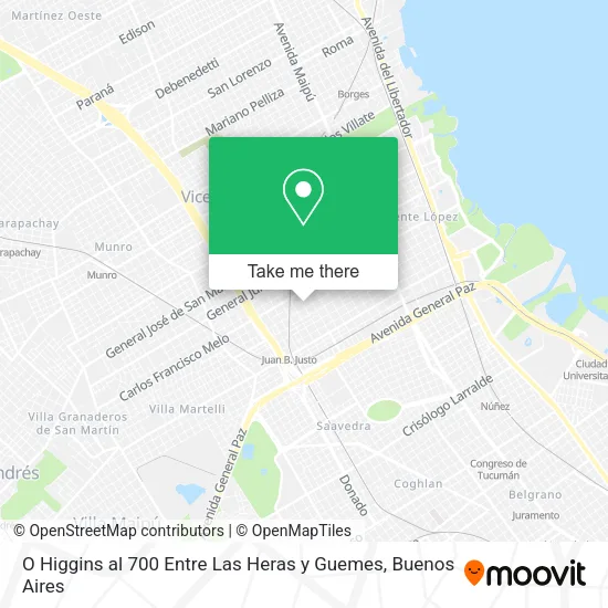 O Higgins al 700 Entre Las Heras y Guemes map