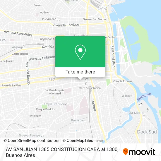 Mapa de AV  SAN JUAN 1385 CONSTITUCIÓN CABA al 1300