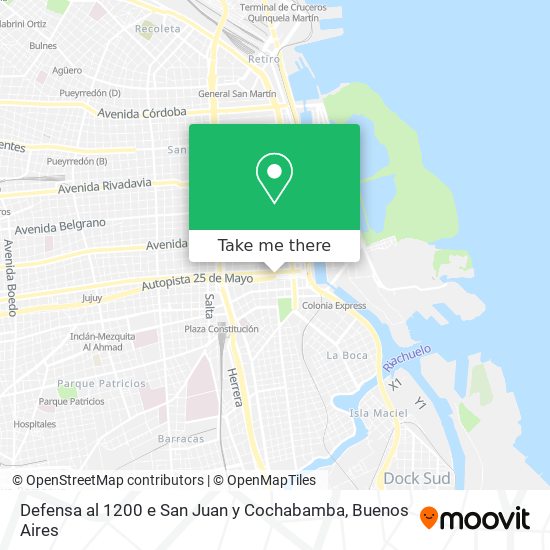 Defensa al 1200  e  San Juan y Cochabamba map