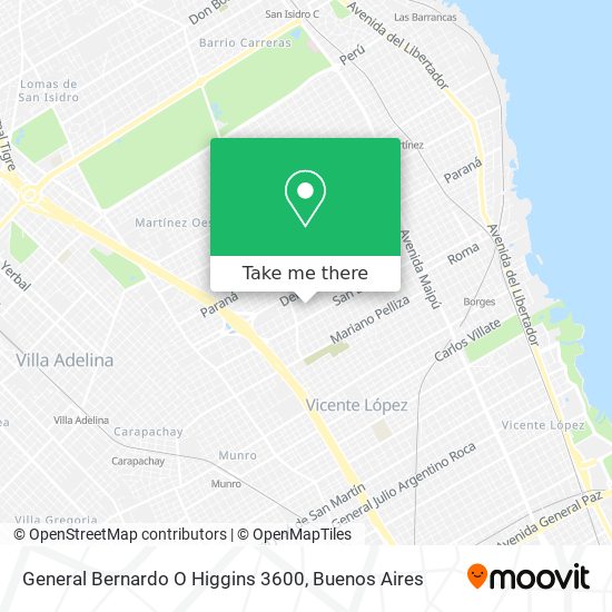 General Bernardo O Higgins 3600 map
