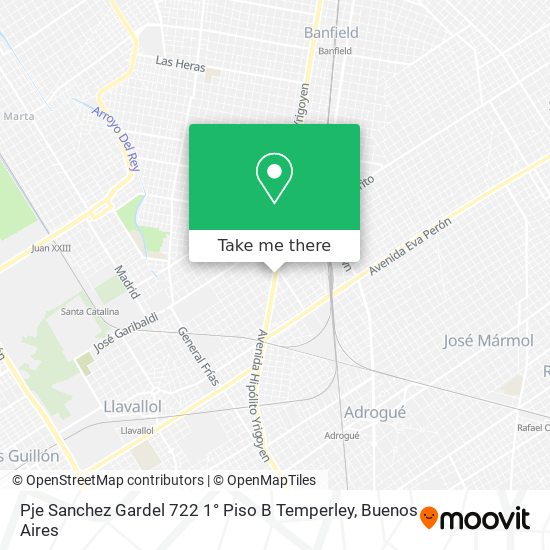 Pje  Sanchez Gardel 722  1° Piso  B  Temperley map
