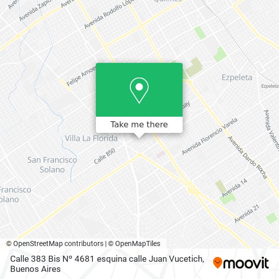 Calle 383 Bis Nº 4681 esquina calle Juan Vucetich map