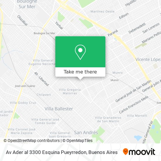 Mapa de Av  Ader al 3300 Esquina Pueyrredon