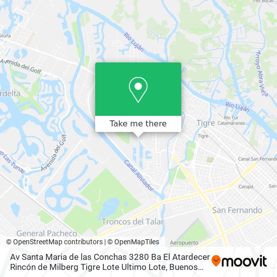 Av  Santa Maria de las Conchas 3280  Ba El Atardecer  Rincón de Milberg  Tigre  Lote  Ultimo Lote map
