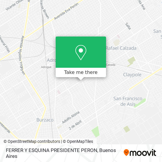 FERRER Y ESQUINA PRESIDENTE PERON map