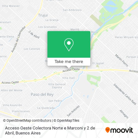 Mapa de Acceso Oeste Colectora Norte e  Marconi y 2 de Abril