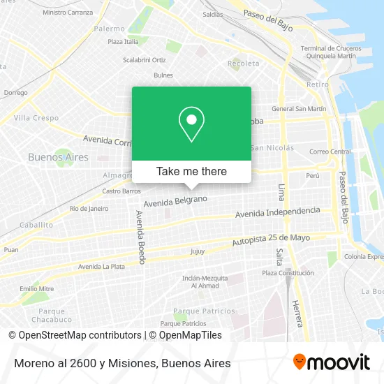 Mapa de Moreno al 2600  y Misiones