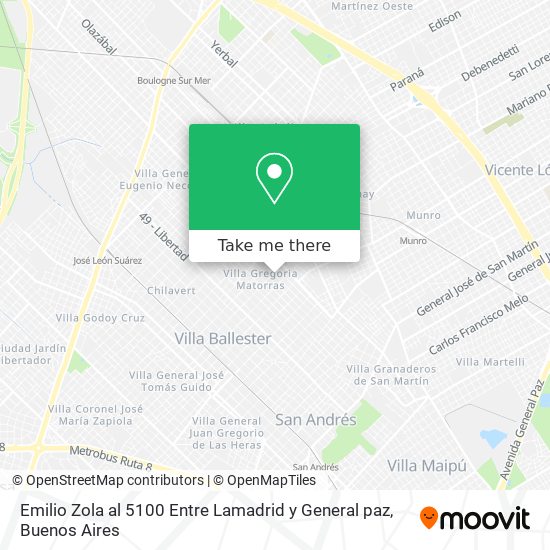 Emilio Zola al 5100 Entre Lamadrid y General paz map