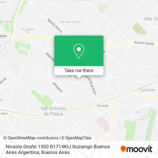 Nicasio Oroño 1500  B1714KIJ Ituzaingó  Buenos Aires  Argentina map