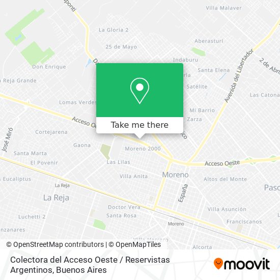 Mapa de Colectora del Acceso Oeste / Reservistas Argentinos