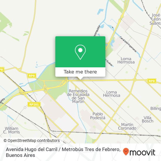 Mapa de Avenida Hugo del Carril / Metrobús Tres de Febrero