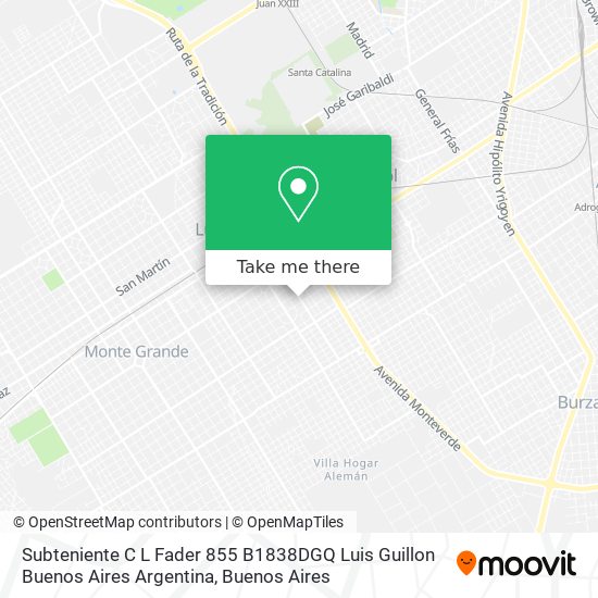 Mapa de Subteniente C  L  Fader 855  B1838DGQ Luis Guillon  Buenos Aires  Argentina
