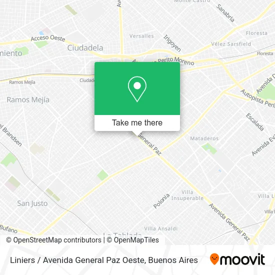 Mapa de Liniers / Avenida General Paz Oeste