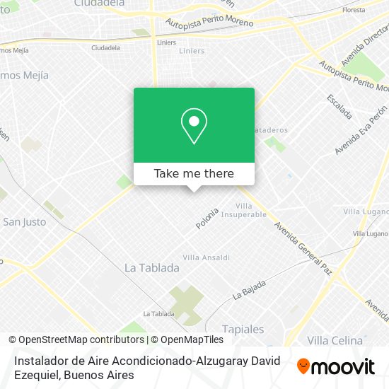 Mapa de Instalador de Aire Acondicionado-Alzugaray David Ezequiel