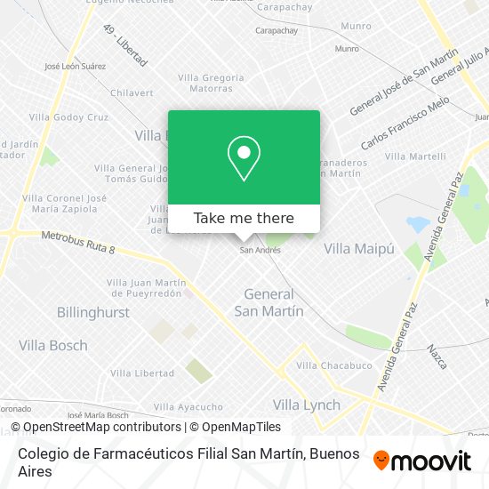 Mapa de Colegio de Farmacéuticos Filial San Martín