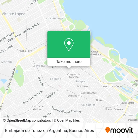 Mapa de Embajada de Tunez en Argentina