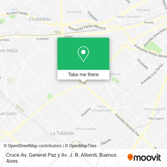 Cruce Av. General Paz y Av. J. B. Alberdi map