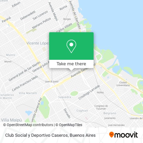 How to get to Club Social y Deportivo Caseros in Vicente López by  Colectivo, Subte or Train?