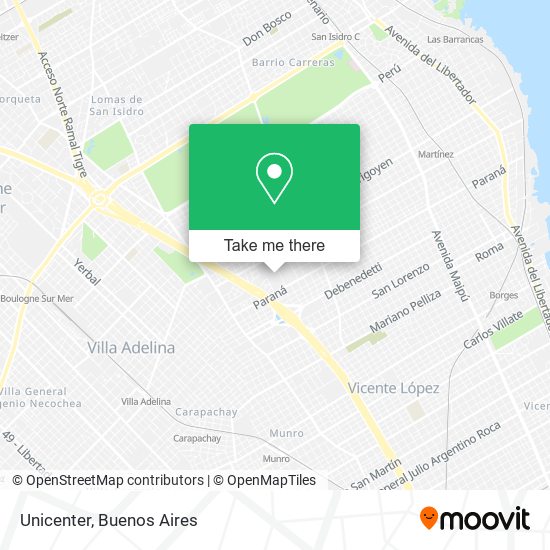 How to get to Unicenter in San Isidro by Colectivo or Train