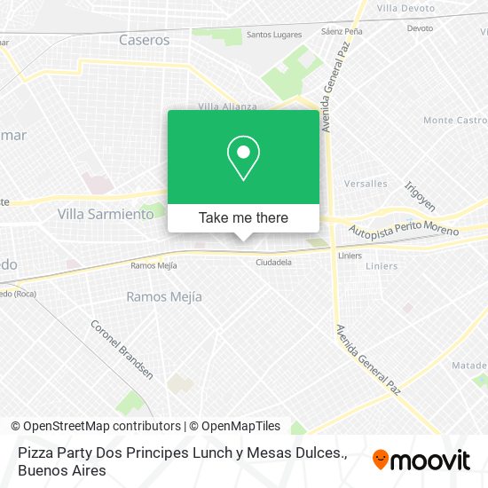 Mapa de Pizza Party Dos Principes Lunch y Mesas Dulces.