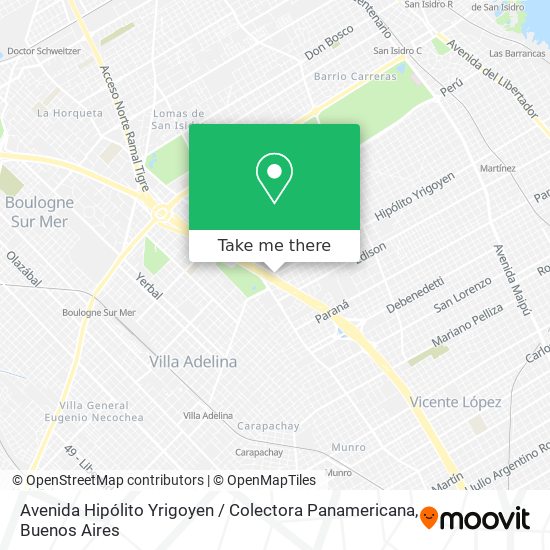 Avenida Hipólito Yrigoyen / Colectora Panamericana map