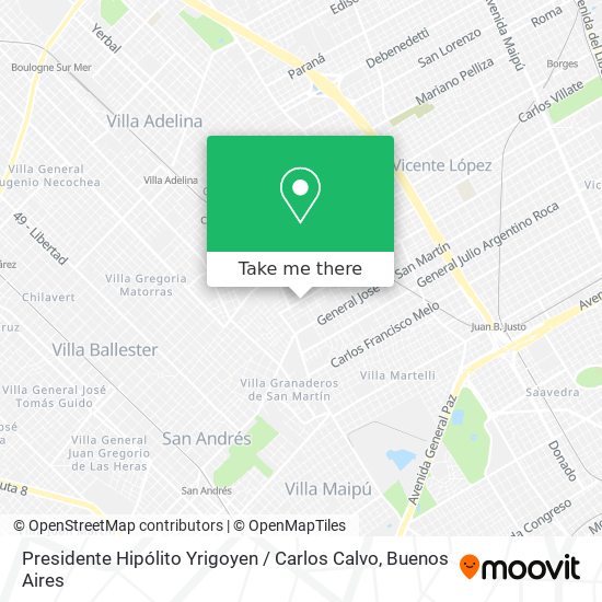 Presidente Hipólito Yrigoyen / Carlos Calvo map