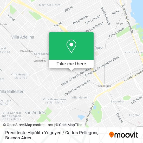 Presidente Hipólito Yrigoyen / Carlos Pellegrini map