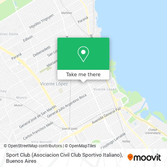 How to get to Sport Club (Asociacion Civil Club Sportivo Italiano) in  Vicente López by Colectivo or Train?