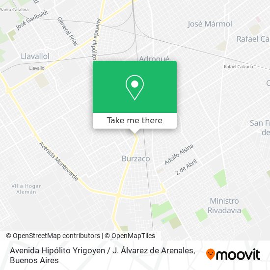 Mapa de Avenida Hipólito Yrigoyen / J. Álvarez de Arenales