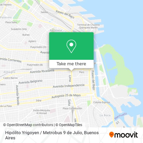 Hipólito Yrigoyen / Metrobus 9 de Julio map