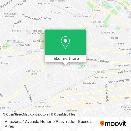 Mapa de Antezana / Avenida Honorio Pueyrredón