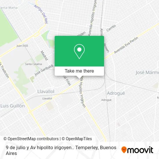 Mapa de 9 de julio y Av hipolito irigoyen.. Temperley