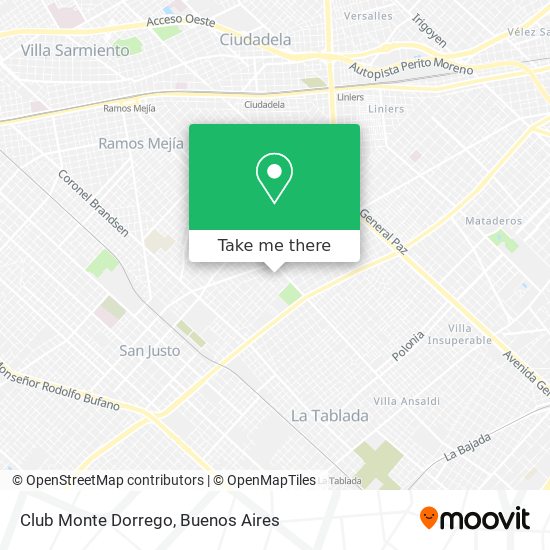 How to get to Club Monte Dorrego in La Matanza by Colectivo, Train or Subte?