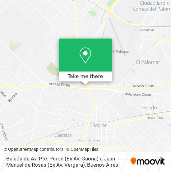 Bajada de Av. Pte. Peron  (Ex Av. Gaona) a Juan Manuel de Rosas (Ex Av. Vergara) map