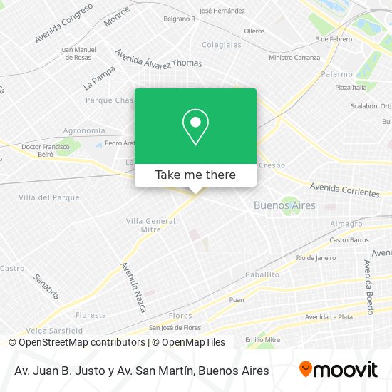 Av. Juan B. Justo y Av. San Martín map