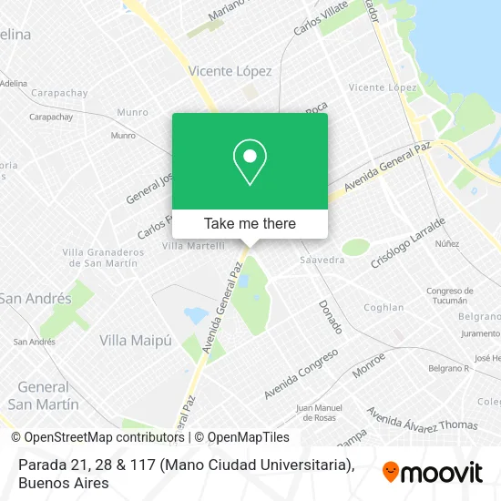Mapa de Parada 21, 28 & 117 (Mano Ciudad Universitaria)