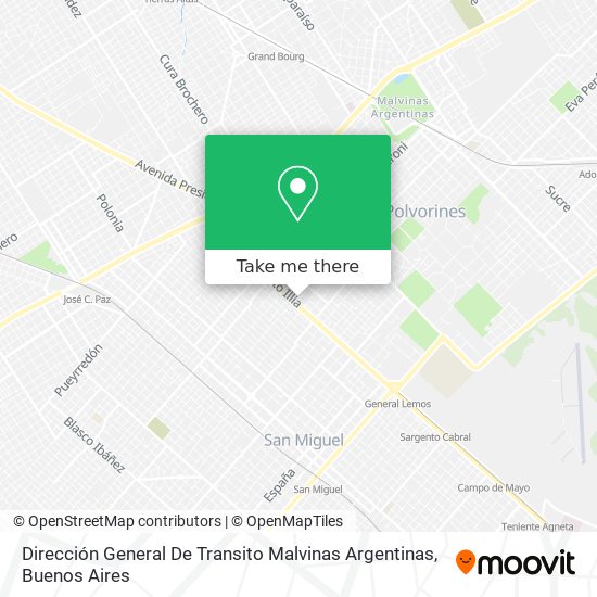 Dirección General De Transito Malvinas Argentinas map