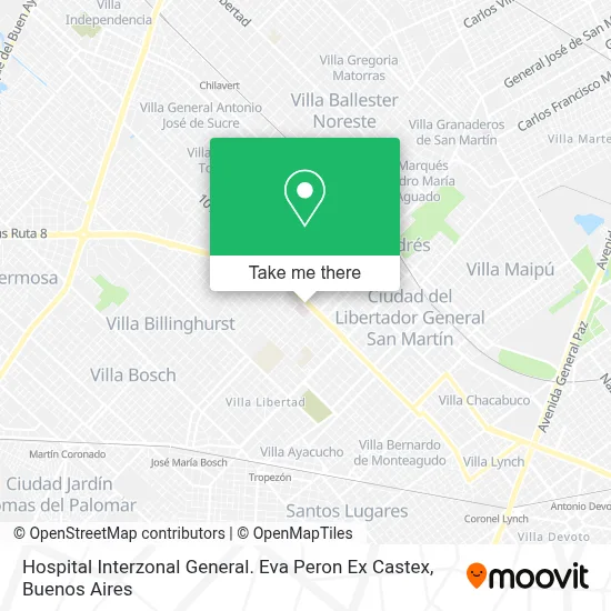 Hospital Interzonal General. Eva Peron Ex Castex map