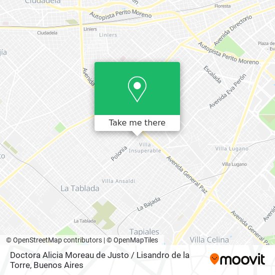 Doctora Alicia Moreau de Justo / Lisandro de la Torre map