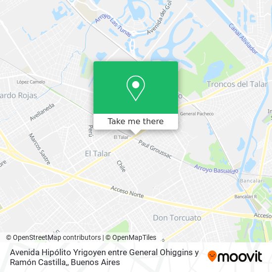 Avenida Hipólito Yrigoyen entre General Ohiggins y Ramón Castilla, map