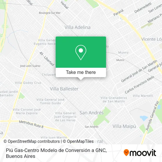 Mapa de Piú Gas-Centro Modelo de Conversión a GNC
