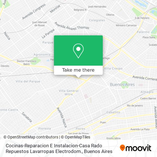 How to get to Cocinas-Reparacion E Rado Repuestos Electrodom. in Distrito Federal by Colectivo, Train or Subte?