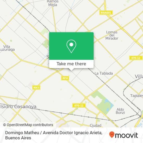 Mapa de Domingo Matheu / Avenida Doctor Ignacio Arieta