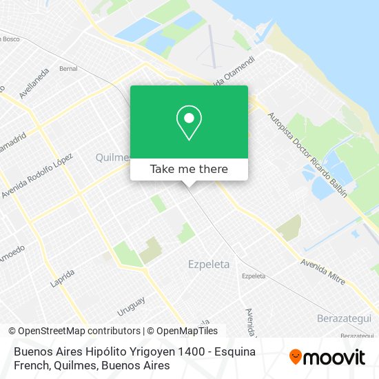 Buenos Aires Hipólito Yrigoyen 1400 - Esquina French, Quilmes map