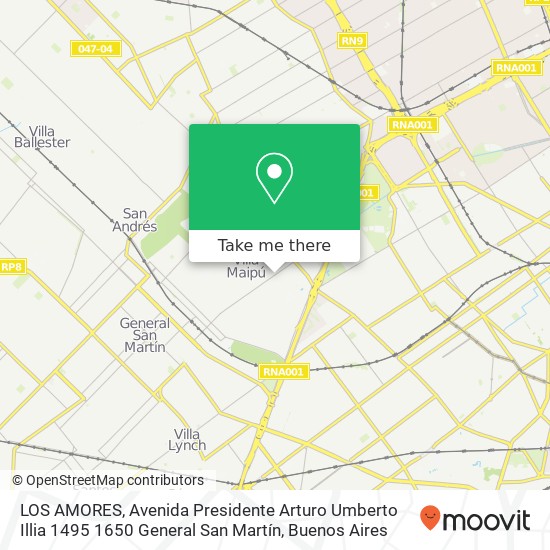 Mapa de LOS AMORES, Avenida Presidente Arturo Umberto Illia 1495 1650 General San Martín