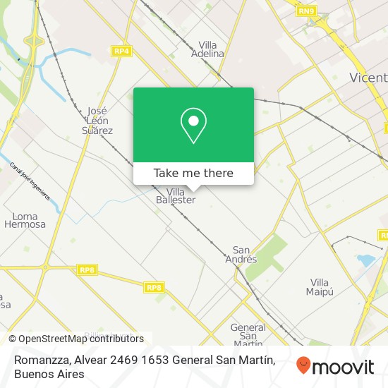 Romanzza, Alvear 2469 1653 General San Martín map