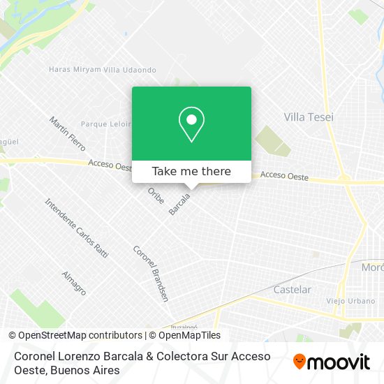 Mapa de Coronel Lorenzo Barcala & Colectora Sur Acceso Oeste